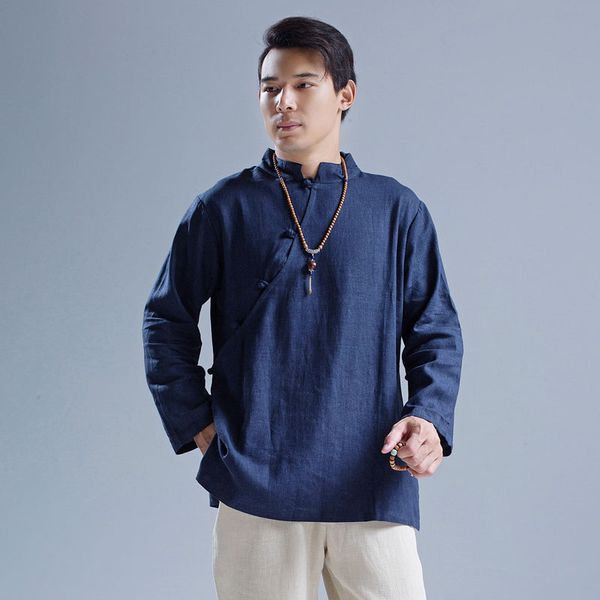 

male vintage fashion kongfu clothing 3 colors men chinese style long sleeve casual shirts, White;black