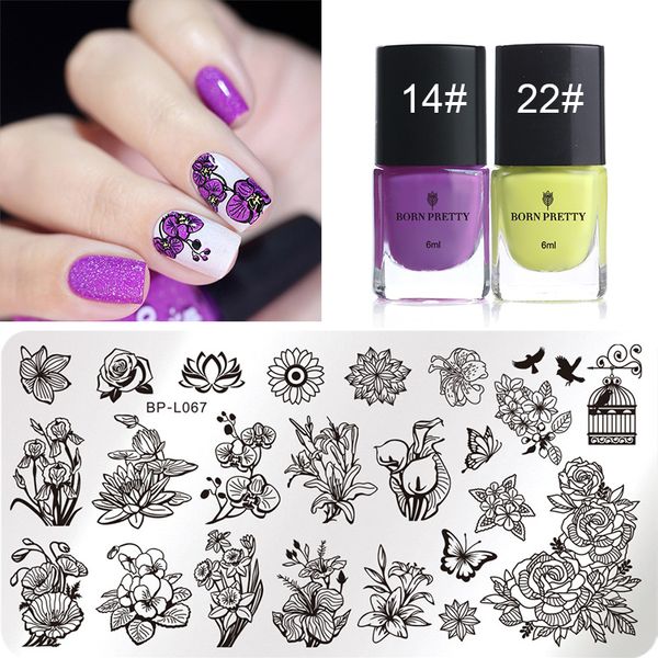 

born pretty flower leaf geometry nail stamping plates with 6ml stamping polish stamp varnish for nail art image template set