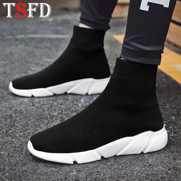

high mens shoes casual shoes summer men's sneakers slip-on casual shoe men plus size walking shoe outdoor sock footwear s10, Black