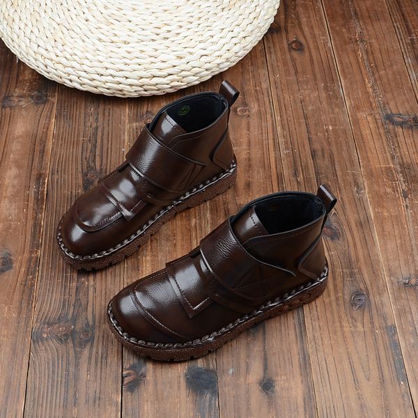 

literary retro women's boots winter new flat lace-up casual ankle boots comfort soft-sole mori girl short, Black