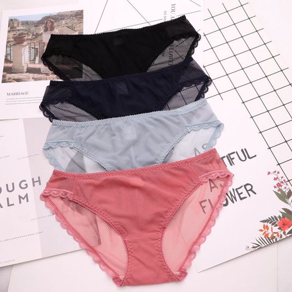 

sp&city summer striped patterned hollow out panties women transparent underwear string crotch cotton briefs lingerie, Black;pink