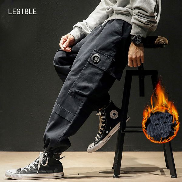 

2019 осень зима брюки мужчины мульти-карман брюки-карго эластичный пояс шаровары хип-хоп случайные свободные бегунов мужской, Black