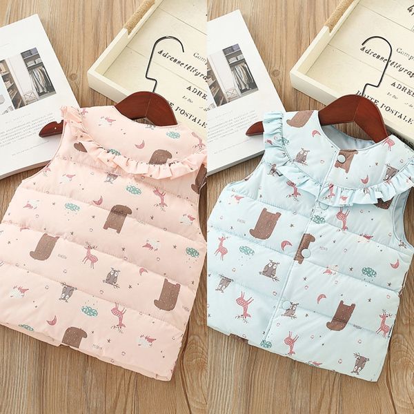 

children's jacket coat down jacket 2019 girls floral vest children's coat lace down vest tide, Blue;gray