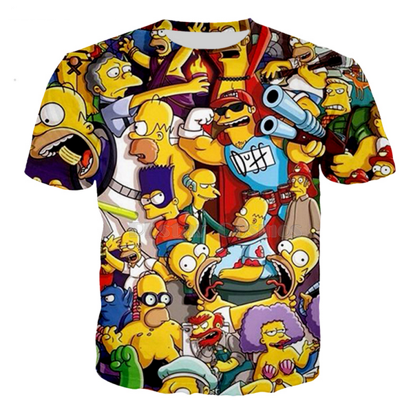 

2019 classic simpsons cartoon character fashion men women 3d printing t shirt fashion summer short sleeve hip hop q952, White;black