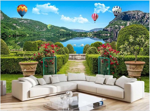 

3d room wallpaper custom p mural garden shade road flower gate lake 3d mural background wall wallpaper for walls 3 d