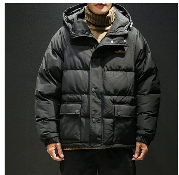 

winter 2019 men's down cotton garment fashion printed jacket hooded jacket, Black