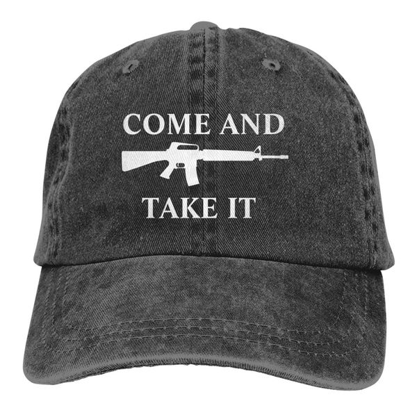 

come and take it casquette black mens womens denim strapback baseball cap adjustable golf dad hat, Black;white