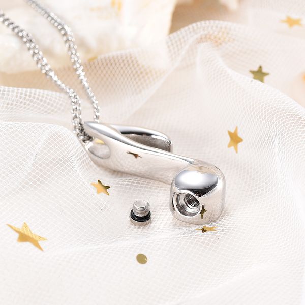 

new9997 music note women cremation necklace with screw hold human ashes keepsake, loss of love memorial urn locket, Silver