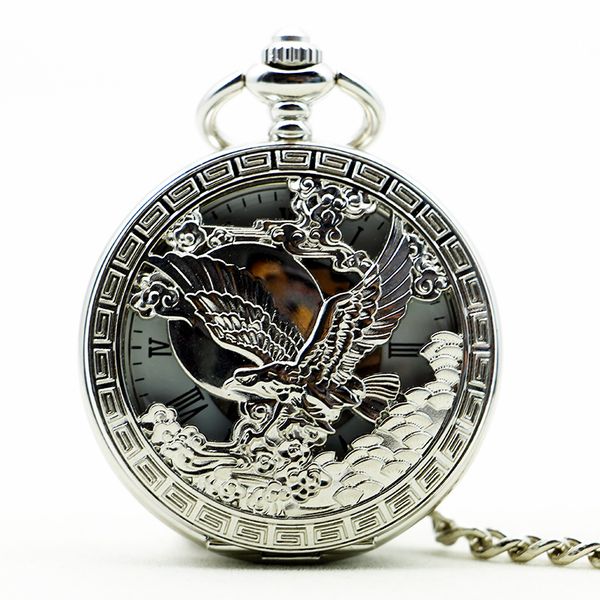

vingtage silver eagle mechanical fob pocket watch mens pendant watch chain pjx1180, Slivery;golden