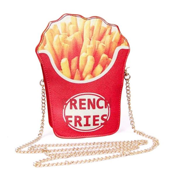 

women gift cartoon french fries zipper shoulder bag popcorn messenger shopping chain cute accessories pu leather mini crossbody