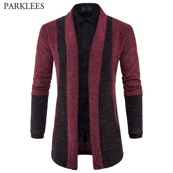 

long mens sweaters 2017 brand new autunmn shawl collar sweater slim fit knitted cardigan casual patchwork sweater men pull homme, White;black