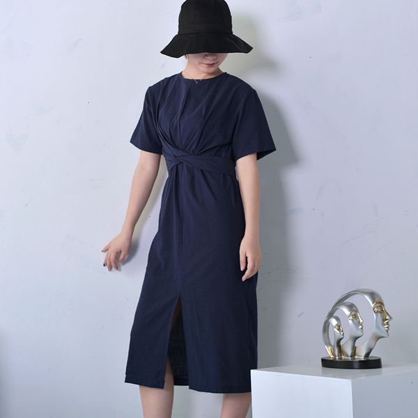 

woman clothing women dress summer 2019 new solid color loose round neck natural waist split the fork fashion e4100 designer clothes, Black;gray