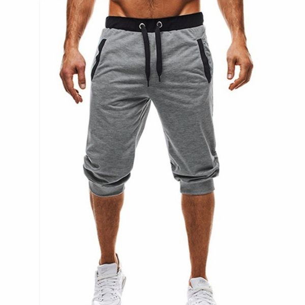 

calf length casual pants for men 2018 summer mens leisure calf length cropped pants man drawstring joggers baggy streetwear thin, Black