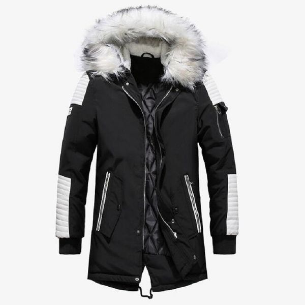 

winter jacket men thicken warm men parkas hombre casual long coat fur hooded collar streetwear outwear male jacket dropshipping, Black
