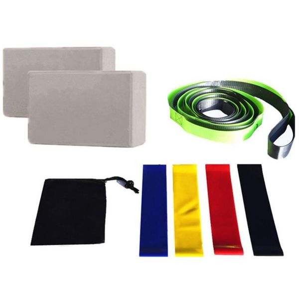 

indoor yoga exercise auxiliary set yoga brick eight-piece set 12-hole stretch belt 4 resistance ring black storage bag, White;red