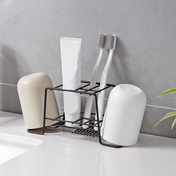 

wrought iron toothbrush rack bathroom set cup storage rack strong suction wall mounted toiletries rack
