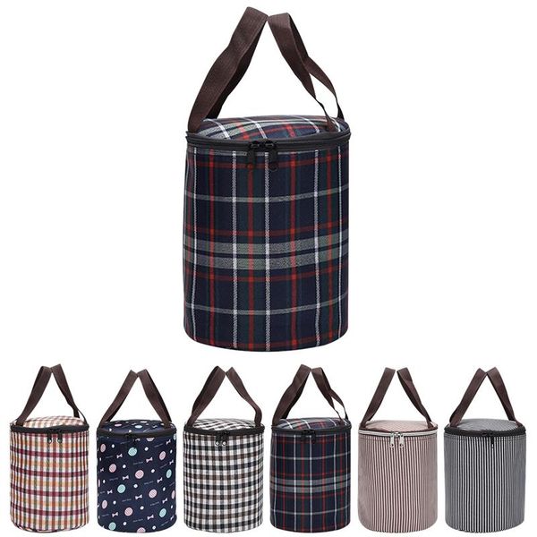 

lunch bag portable round zipper thermal lunch handbag tote bag for outdoor picnic, Blue;pink