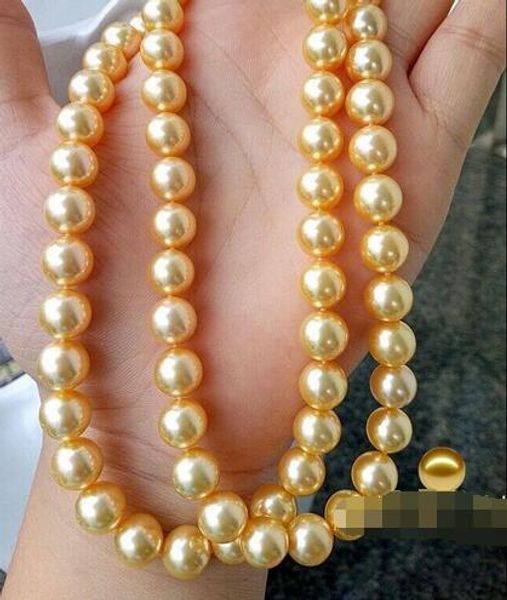 Asil 32-inch kadın hediye doğal büyük broş 10-11mm Güney Seas altın inci kolye 32 inç