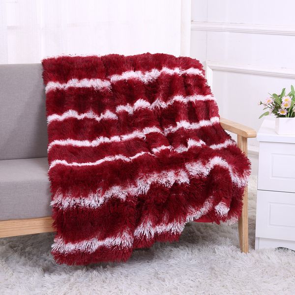 

claroom fluffy striped blanket thick home furry blanket for bed winter sofa throw and cover artificial wool wp39#
