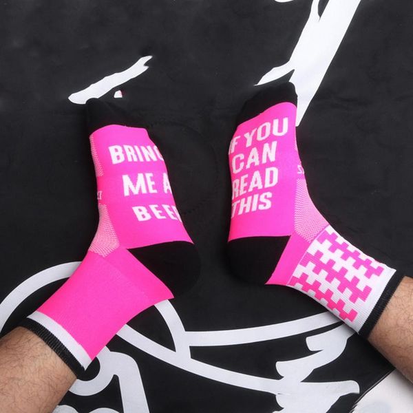 

funny sports socks letter printed if you can read this bring me a beer cycling socks stylish running compression women men, Black