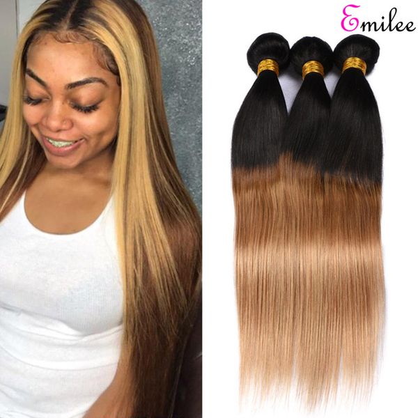 

emilee 3 / 4 ombre hair bundles peruvian 1b 27# blonde straight hair bundles ombre remy hair weave 10-28 inch, Black