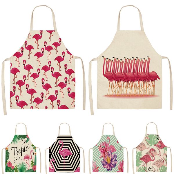

1pcs flamingo leaf pattern cotton linen aprons home cooking baking coffee shop cleaning aprons kitchen accessories 53*65cm a1010