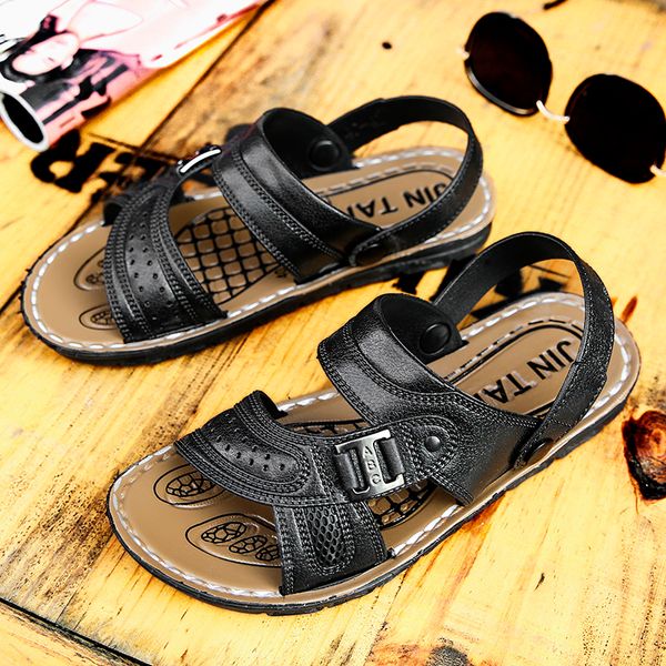 

summer sandals men outdoor beach sandals flat comfortable fashion mens breathable water walking shoes 2019 large sizes, Black