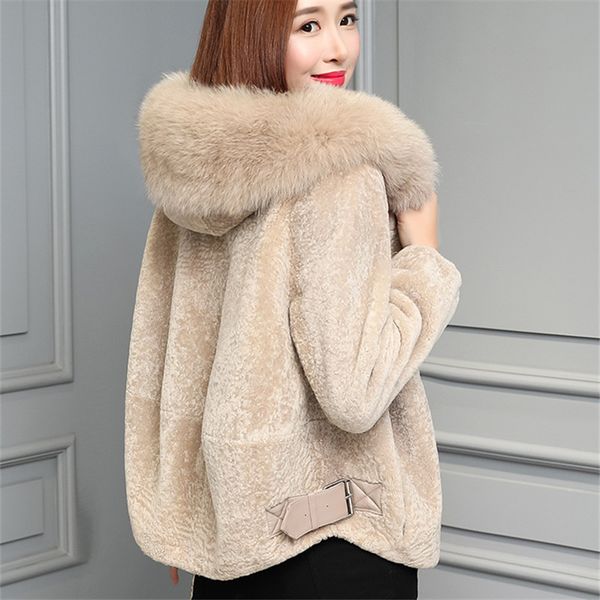 

2018 winter women korean soft faux sheep sheared fur loose coat female fake fur hooded thick warm jackets outerwear y30, Black