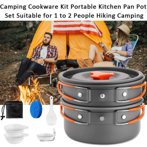 

camping cookware kit portable kitchen pan pot set suitable for 1 to 2 people hiking camping outdoor