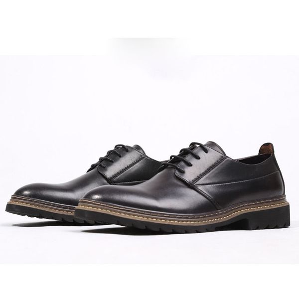 

men's genuine leather business dress shoes men retro bullock brock oxfords formal lace up wedding social evening shoes e46, Black