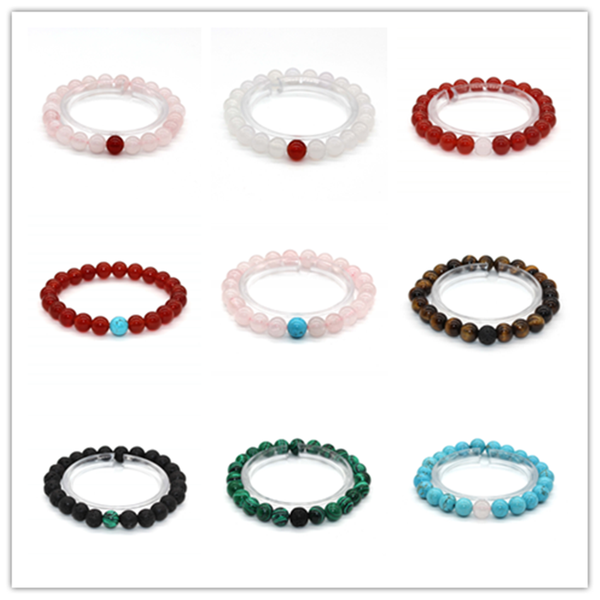 

trendy-beads many colors 8 mm round beads quart stone bracelet charm jewelry for couple gift, Black
