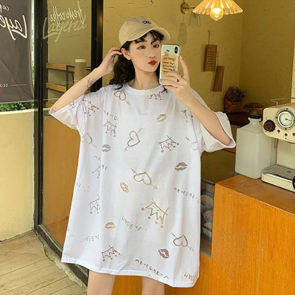 

2020 large size hollow short-sleeved t-shirt fat mm loose slim mid-length 2020 large size women's hollow short-sleeved t-shirt women&#0, White