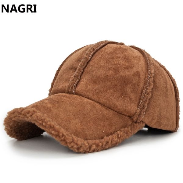 

winter thicken warm baseball cap bone for men wool sheepskin solid trucker dad cap hats snapback adjustable outwear black, Blue;gray