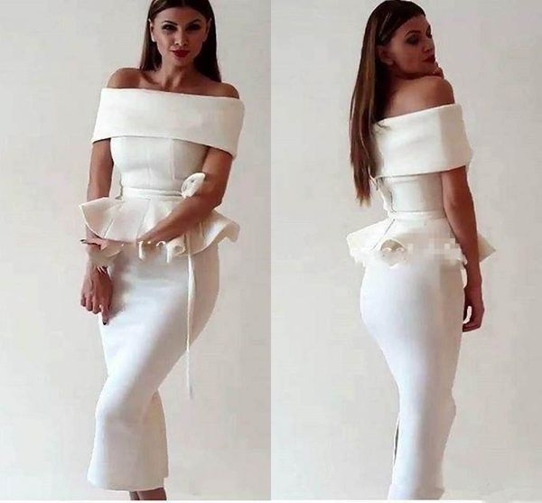 

elegant arabic off shoulder homecoming dresses mermaid women prom dress tea length slit evening party dresses b153, Blue;pink