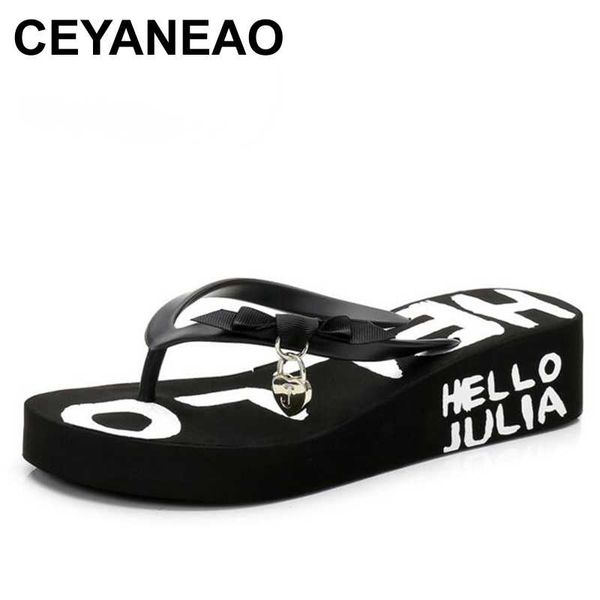 

ceyaneaofashion letters beach shoes thongs wedge non-slip thongs platform slippers home sandals women summer shoes, Black