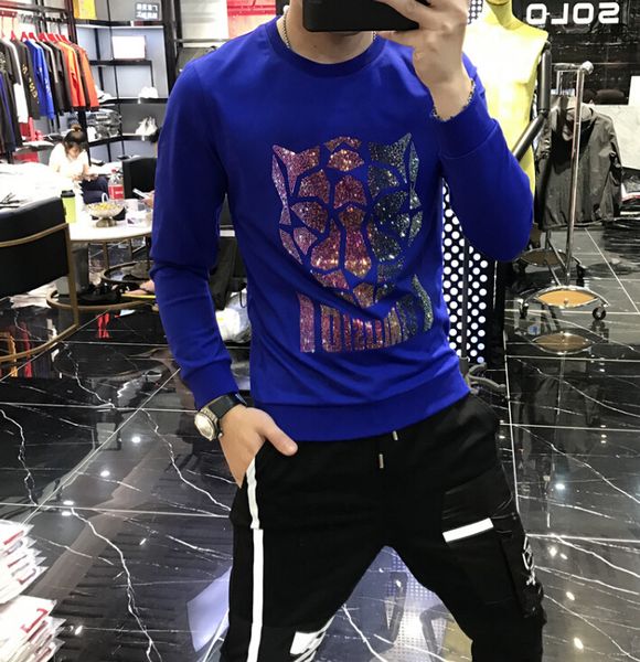 

european style autumn 2019 male tiger color ironing and self-cultivation korean design hoodies, Black