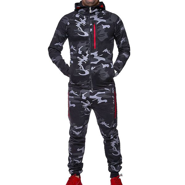 

zogaa 2019 spring camouflage hoodies men zipper cardigan hooded sweatshirts fashion print sportswear men's slim fit tracksuit, Gray