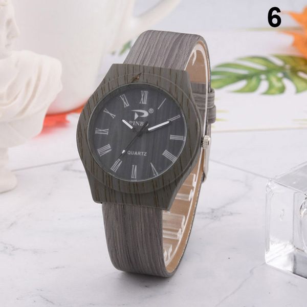 

men women quartz watch pu leather wood pattern wristwatch student sport casual watches js24, Slivery;brown