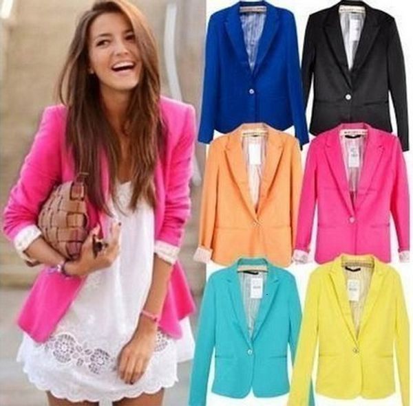 

women jackets blazers spring small chiffon suit jacket candy long sleeve slim suit button women basic jackets wwt10739, White;black