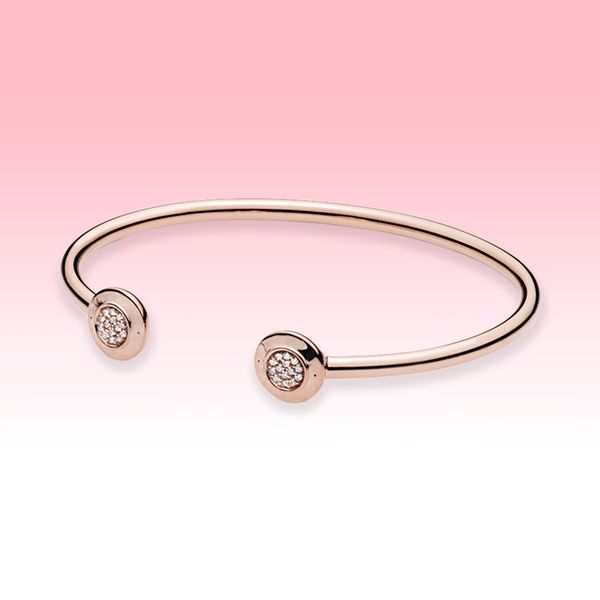 

rose gold plated open bangle bracelet wedding jewelry for pandora 925 silver cuff wedding bracelets with original box, Black