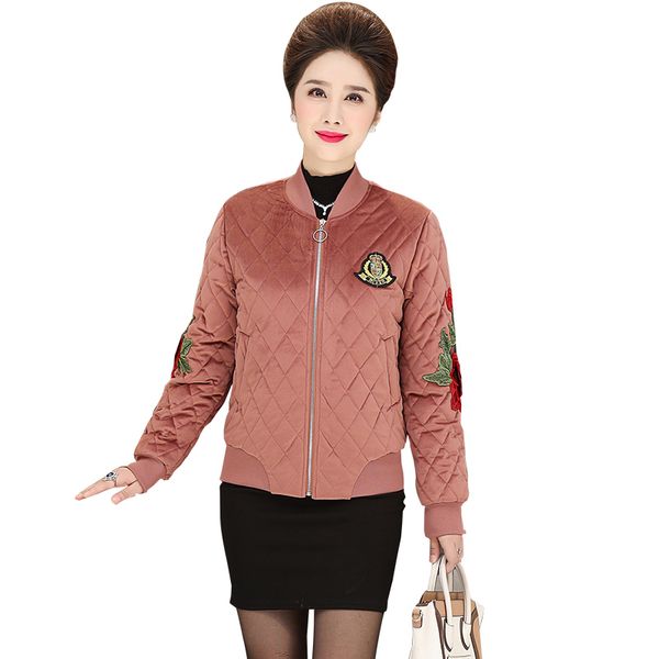 

women velvet basic parkas warm cotto padded jacket plaid coat zipper pockets long sleeve female casual outerwear embroidery top, Black