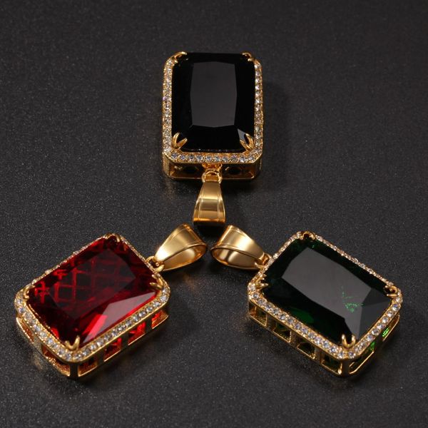 

men hip hop iced out bling square gem pendant necklace stainless steel male hiphop pendants necklace charm jewelry gifts, Silver