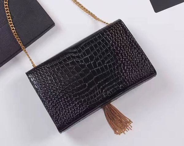 

brand genuine leather designer luxury handbags purses women vogue crocodile pattern cowhide silver chain crossbody shoulder bag