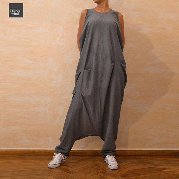 

plus size jumpsuits women sleeveless overalls baggy harem pants female drop crotch playsuits combinaison femme pantalon, Black;white