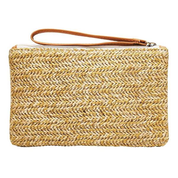 

new womens clutch handbag straw coin purse womens wristlet handbag for summer style bucket shape solid weaving bag