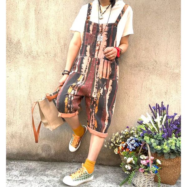 

2020 large size jumpsuits women summer loose streetwear all-match rompers new ladies print pocket casual denim jumpsuits, Black;white