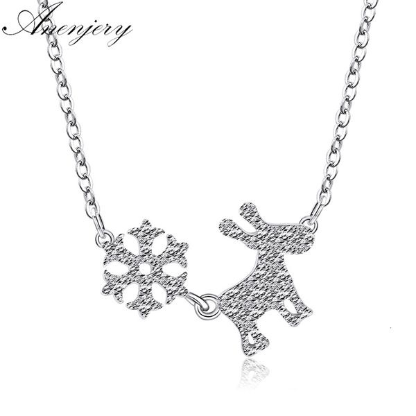 

925 sterling silver frosted snowflake deer clavicle chain necklace christmas gift