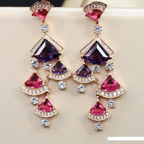 

fashion brand jewelry earrings for women 2018 gold plated zirconia fan earring luxury wedding ear studs ing, Silver