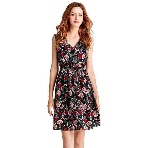 

chiffon dress floral short beach dresses casual summer v neck women vestido x, Black;gray