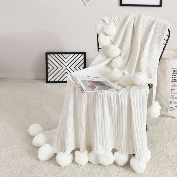 

drop shipping knitting throw blankets solid with ball hand-knitted plaids blanket baby sofa throw